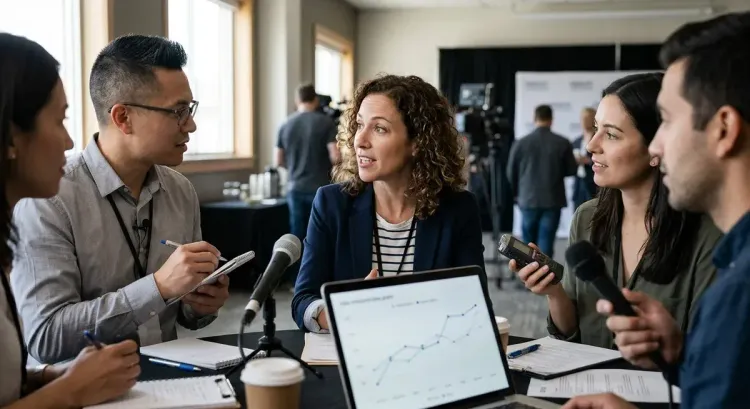 Palantir CEO Alex Karp, a man with long, curly hair, speaks at a conference, discussing AI and strong quarterly results.