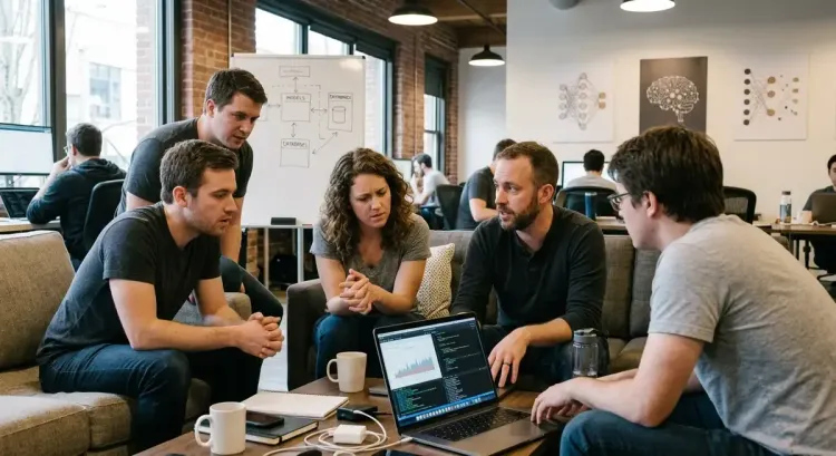 Silicon Valley tech executive looking concerned at a smartphone, reflecting public AI backlash.